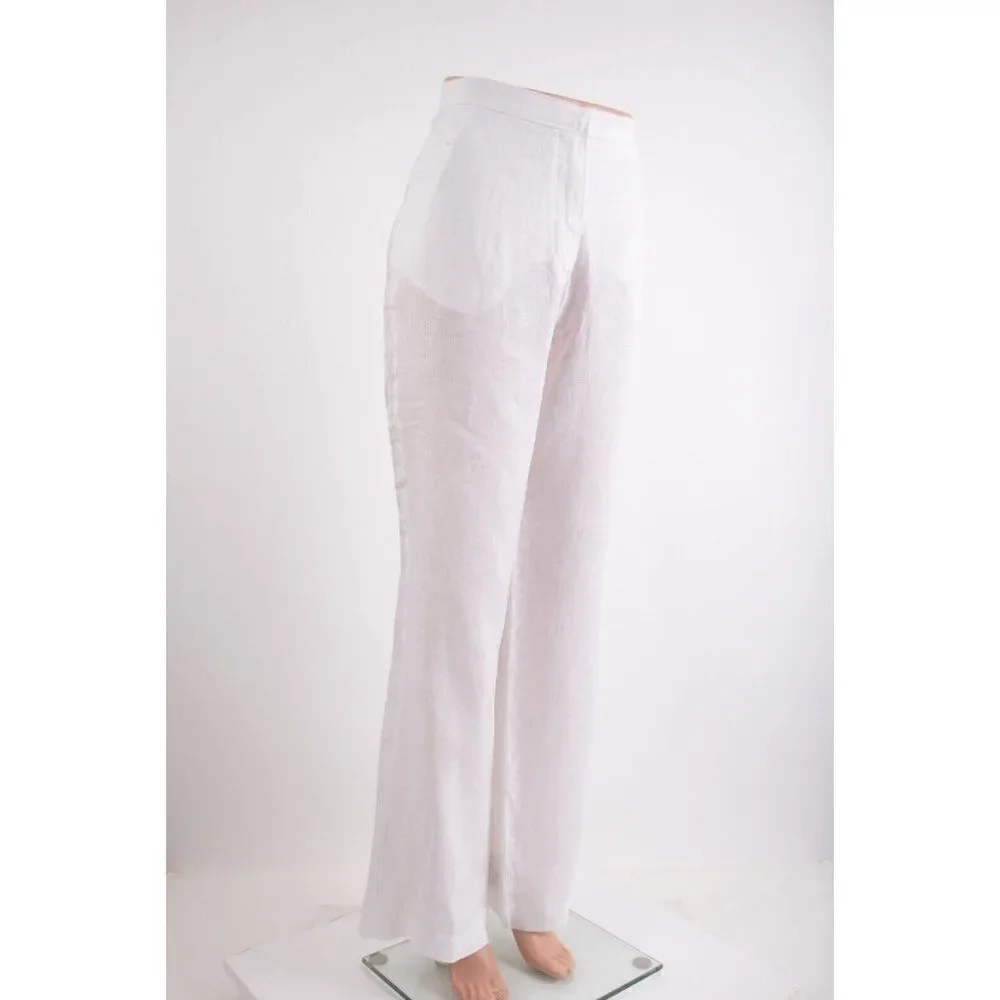 Zara Womens Linen Pants Trousers L White Wide Leg semi sheer 8292/707 NWT